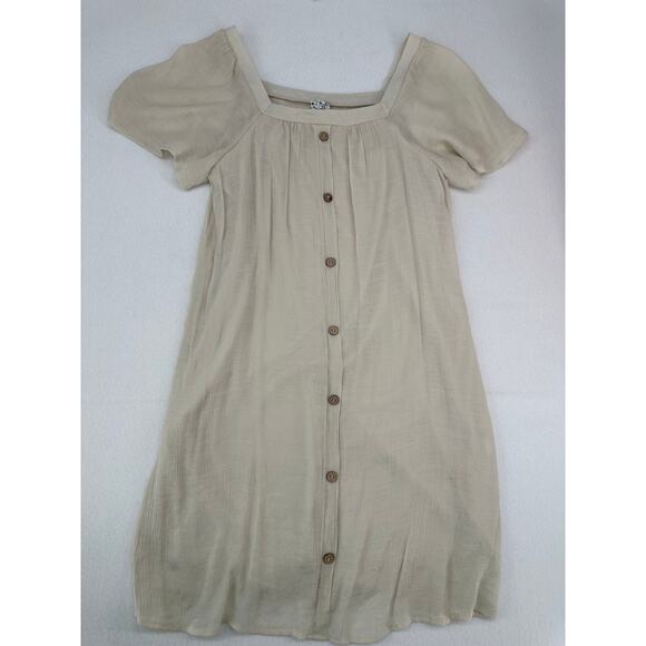 naif Cream Lined Gauze Dress with Button Down Front Short Sleeve L - Picture 2 of 7